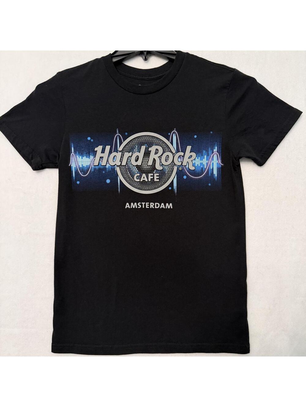 Hard Rock Cafe Sound Wave Logo Amsterdam T-Shirt Size XS Black NWOT